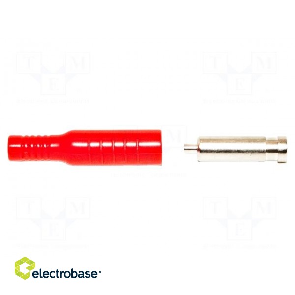 Socket | 4mm banana | 15A | red | nickel plated | soldered,on cable