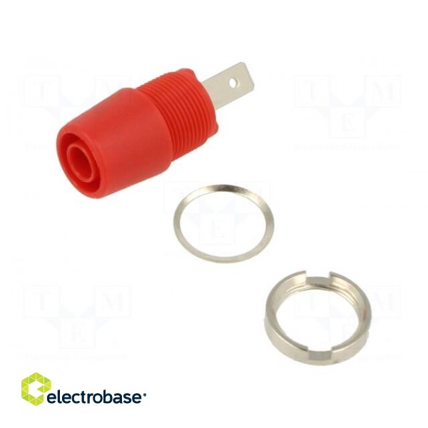 Socket | 4mm banana | 20A | 1kV | red | nickel plated | insulated
