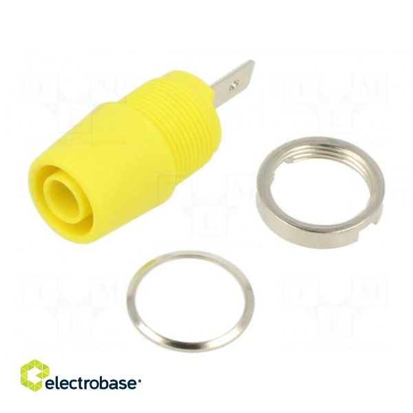 Socket | 4mm banana | 20A | 1kV | yellow | nickel plated | insulated