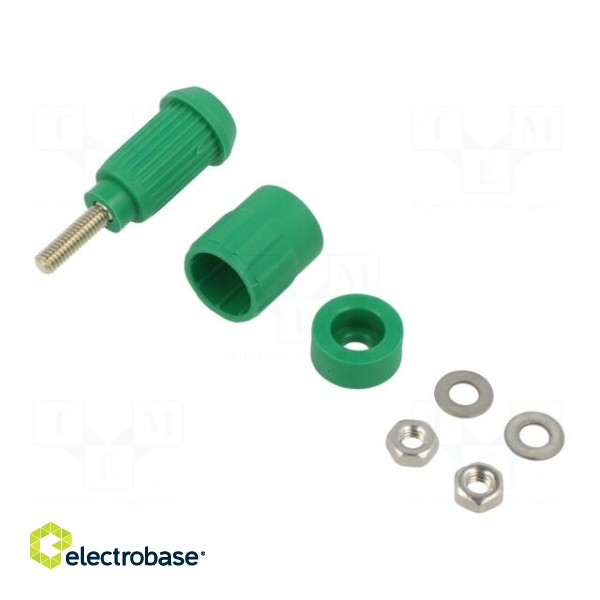 Socket | 4mm banana | 20A | green | screw | insulated фото 1