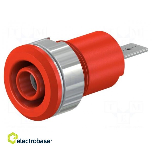 Connector: 4mm banana | socket | 24A | 1kV | Cutout: Ø12.2mm | red | brass