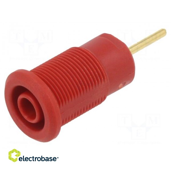 Socket | 4mm banana | 24A | 1kV | red | gold-plated | on panel фото 1