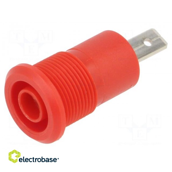 Socket | 4mm banana | 24A | 1kV | red | nickel plated | on panel,screw paveikslėlis 1