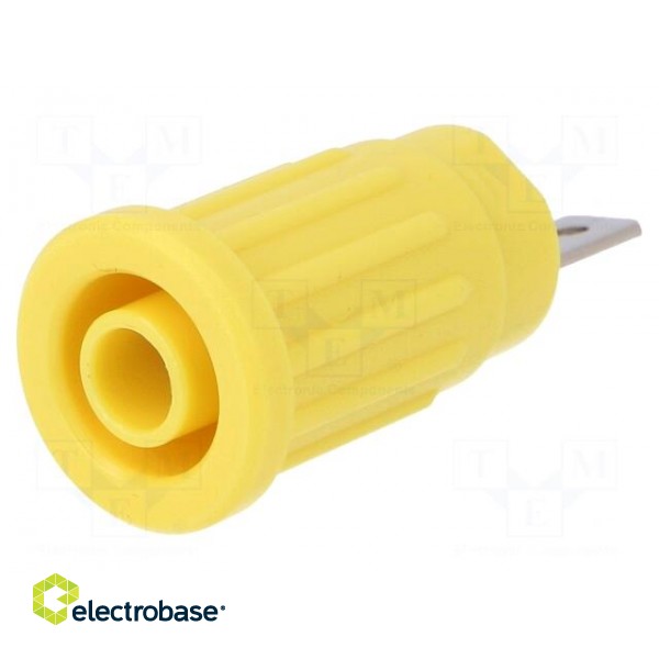 Socket | 4mm banana | 24A | 1kV | yellow | on panel,push-in | 33mm | 5mΩ image 1