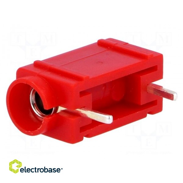 Socket | 4mm banana | 24A | 60VDC | red | silver plated | PCB | insulated фото 1