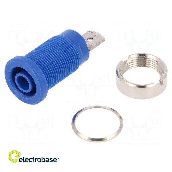 Socket | 4mm banana | 24A | blue | nickel plated | screw,on panel | 34mm image 1