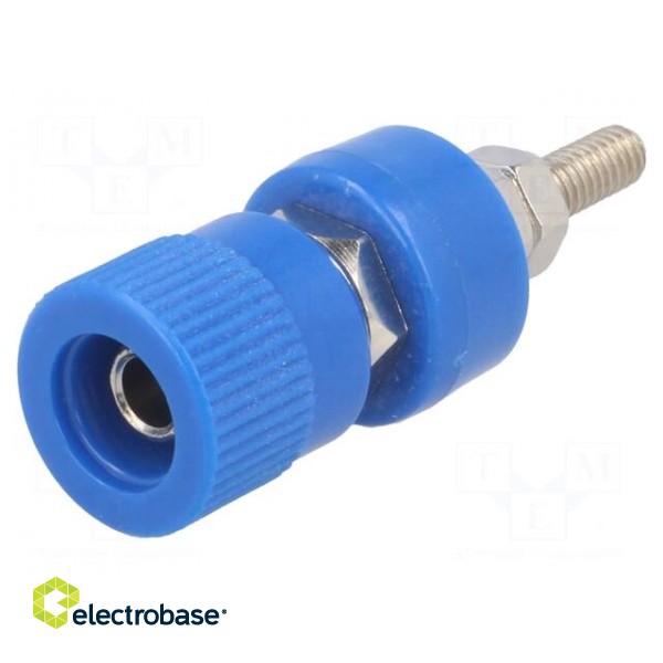 Socket | 4mm banana | 24A | blue | nickel plated | screw,on panel | 36mm image 1
