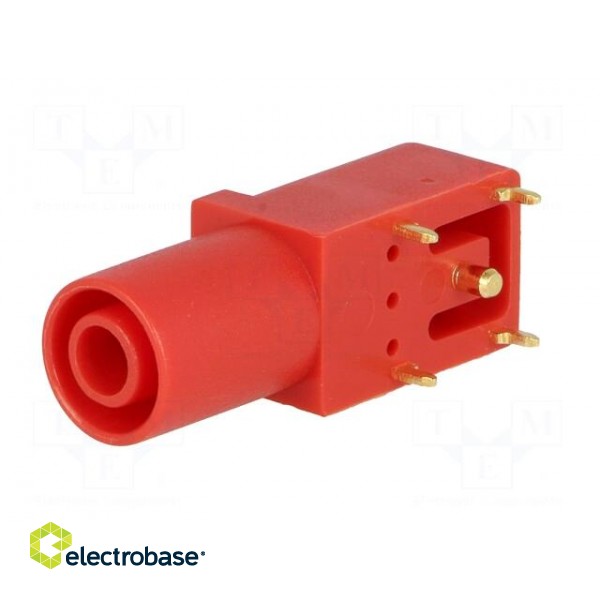 Socket | 4mm banana | 24A | red | gold-plated | PCB | insulated | 33.6mm фото 2