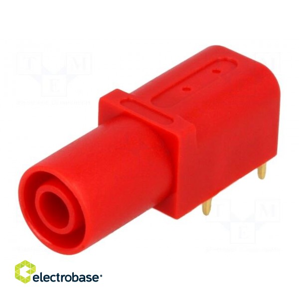 Socket | 4mm banana | 24A | red | gold-plated | PCB | insulated | 33.6mm paveikslėlis 1