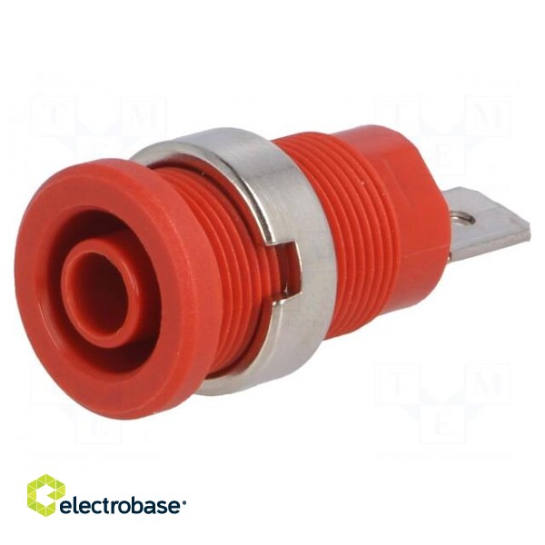 Socket | 4mm banana | 24A | red | nickel plated | on panel,screw | 34mm image 1
