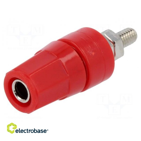 Socket | 4mm banana | 24A | red | nickel plated | on panel,screw | 36mm image 1