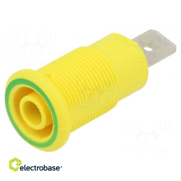 Socket | 4mm banana | 32A | 1kV | Cutout: Ø12.2mm | yellow-green | brass