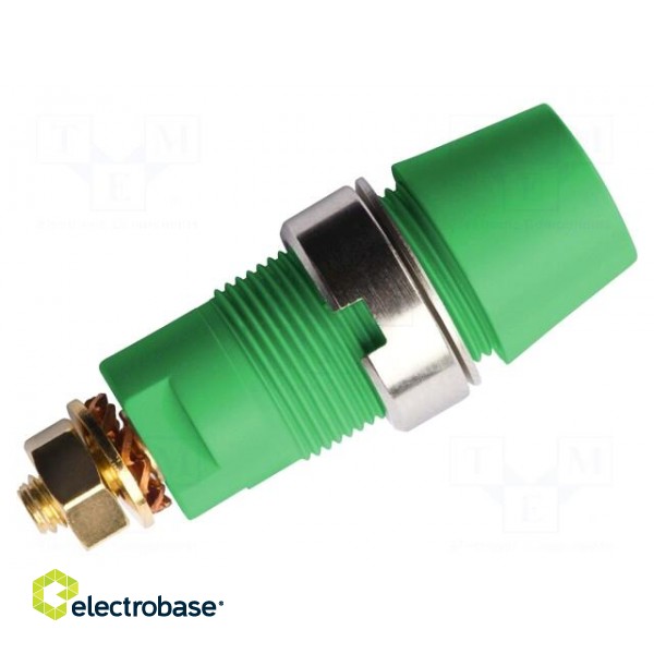 Socket | 4mm banana | 32A | 1kV | green | gold-plated | screw | insulated