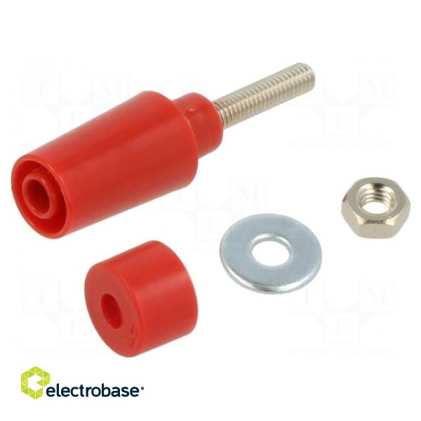 Socket | 4mm banana | 32A | 1kV | red | nickel plated | insulated