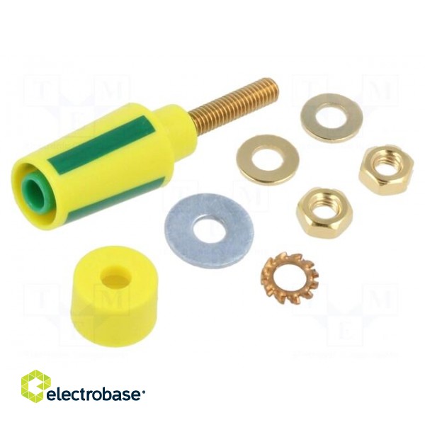 Socket | 4mm banana | 32A | 1kV | yellow-green | gold-plated | insulated