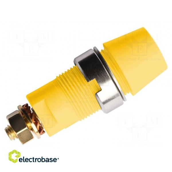 Socket | 4mm banana | 32A | 1kV | yellow | gold-plated | screw | insulated