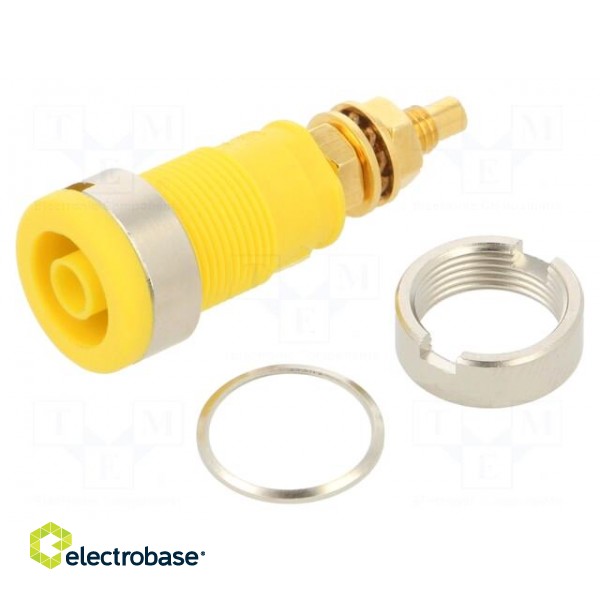 Socket | 4mm banana | 32A | 1kVDC | yellow | gold-plated | screw | 39mm image 1