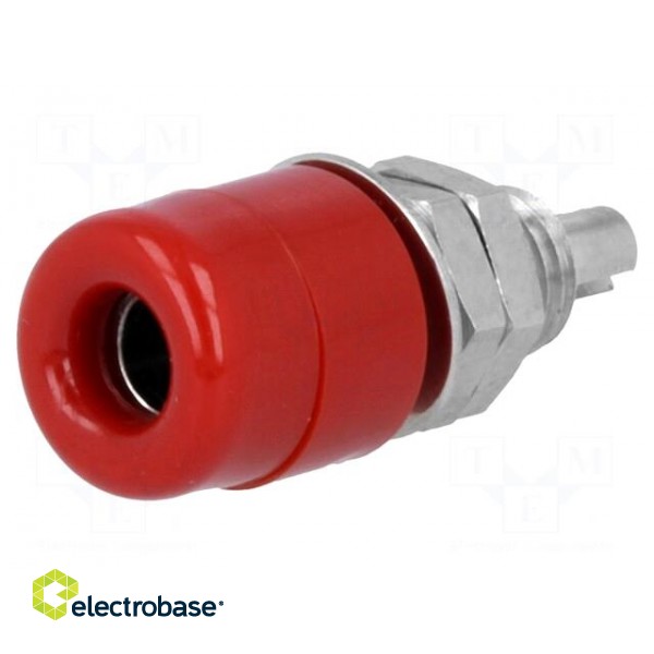 Socket | 4mm banana | 32A | 60VDC | red | nickel plated | screw,on panel image 1