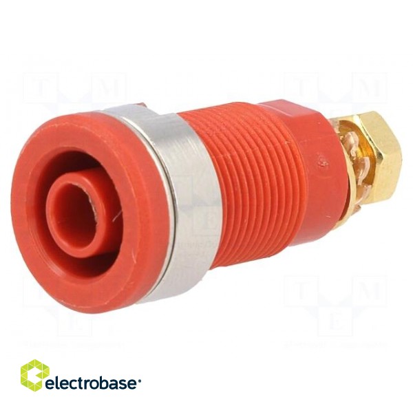 Socket | 4mm banana | 32A | red | gold-plated | screw,on panel | 32mm image 1