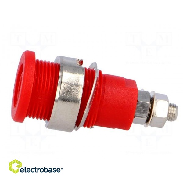 Socket | 4mm banana | 32A | red | nickel plated | screw,on panel фото 3