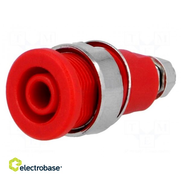 Socket | 4mm banana | 32A | red | nickel plated | screw,on panel image 1