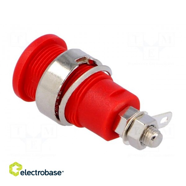 Socket | 4mm banana | 32A | red | nickel plated | screw,on panel фото 4