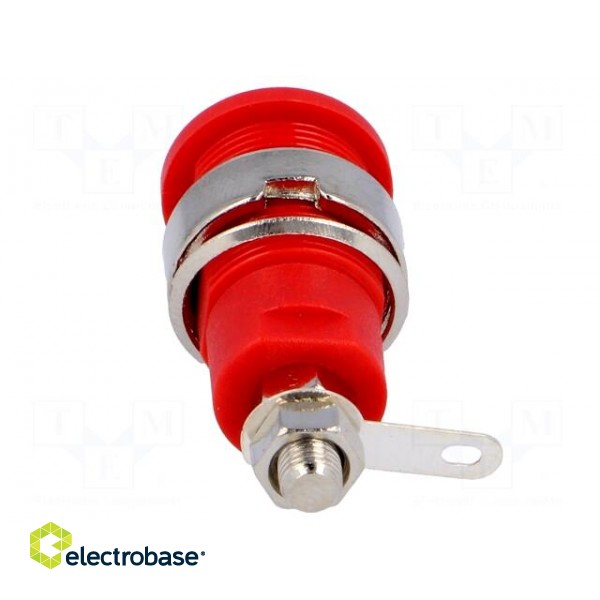 Socket | 4mm banana | 32A | red | nickel plated | screw,on panel фото 5