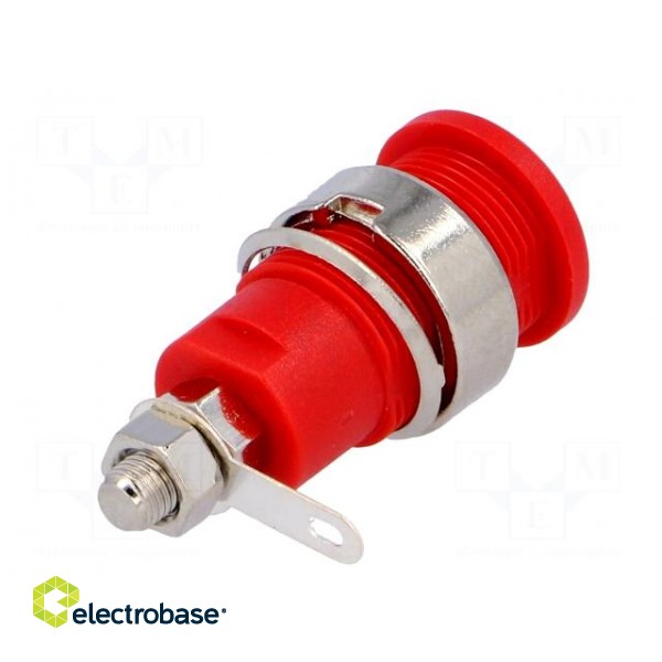 Socket | 4mm banana | 32A | red | nickel plated | screw,on panel фото 6