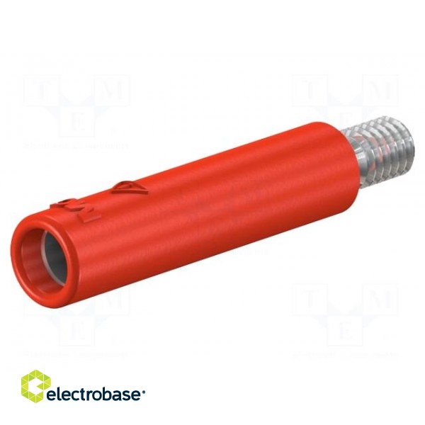 Socket | 4mm banana | 32A | red | nickel plated | screw | insulated