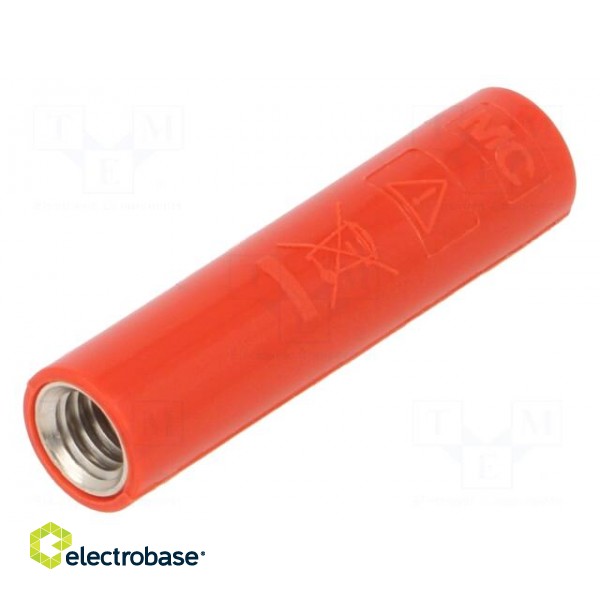 Socket | 4mm banana | 32A | red | nickel plated | screw | insulated | 25mm