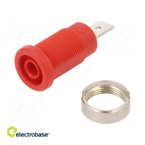 Socket | 4mm banana | 36A | red | nickel plated | on panel,screw | 5mΩ фото 1