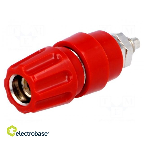 Socket | 4mm banana | 63A | 60VDC | Cutout: Ø9mm | red | screw | -25÷100°C paveikslėlis 1