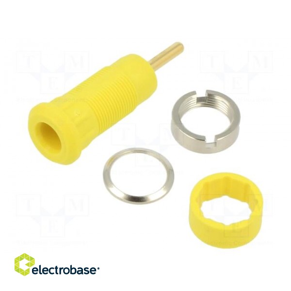 Socket | 1,5mm banana | Overall len: 29mm | yellow | on panel,push-in