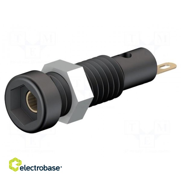 Socket | 2mm banana | 10A | 23.3mm | black | soldered,on panel | 60VDC