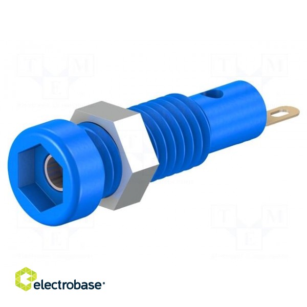 Socket | 2mm banana | 10A | 23.3mm | blue | soldered,on panel | 60VDC