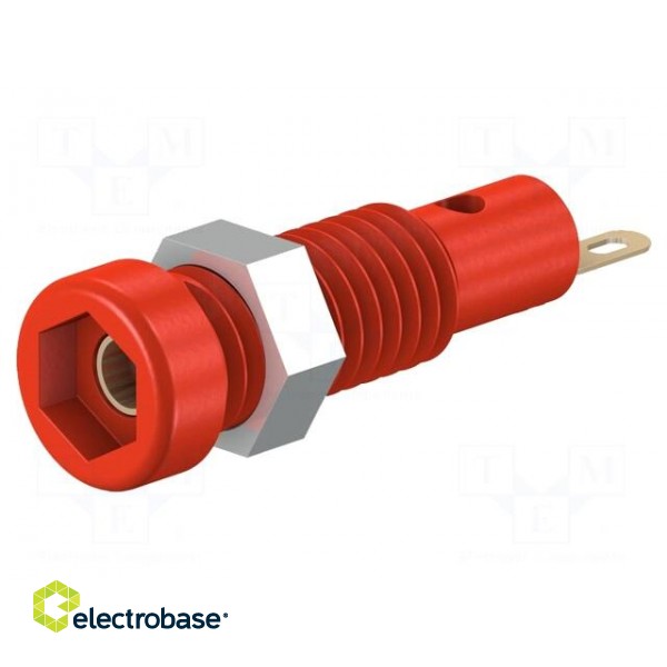 Socket | 2mm banana | 10A | 23.3mm | red | Mounting: soldered,on panel