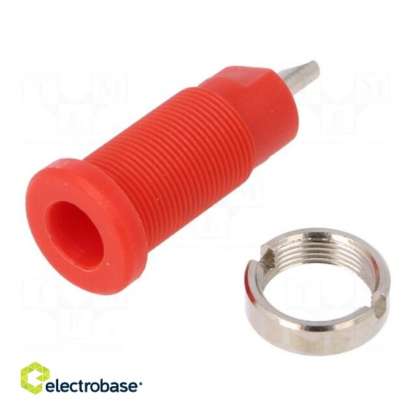 Socket | 2mm banana | 10A | 600V | 25mm | red | on panel,screw | insulated image 1