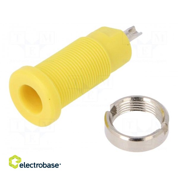 Socket | 2mm banana | 10A | 600V | 25mm | yellow | on panel,screw | 5mΩ image 1