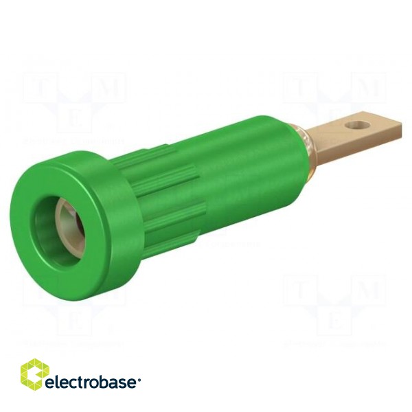 Socket | 2mm banana | 10A | 23mm | green | Mounting: soldered,on panel