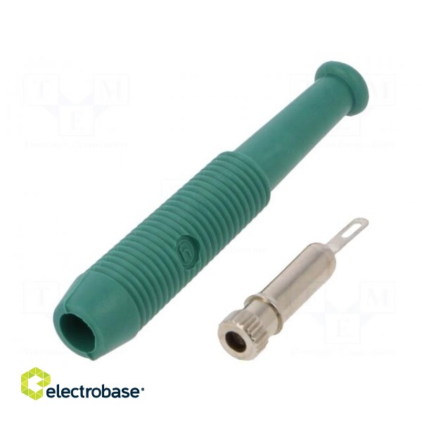 Socket | 2mm banana | 6A | 60VDC | Overall len: 39mm | green | on cable