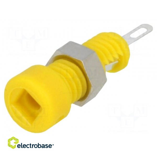 Socket | 2mm banana | 6A | Overall len: 21mm | yellow | on panel,screw image 1