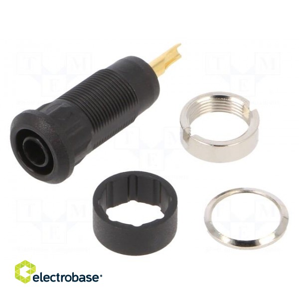 Socket | 2mm banana | Overall len: 29mm | black | soldered | insulated image 1