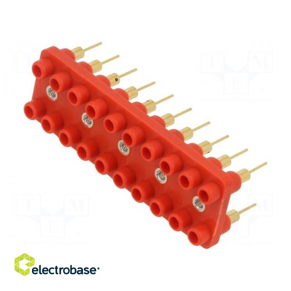 Socket strip | 2mm banana | red | 60VDC | 10A | 30VAC | Sockets: 20 | 12mm