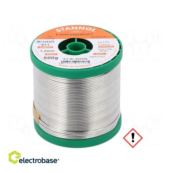 Soldering wire | Sn95,5Ag3,8Cu0,7 | 1.2mm | 0.5kg | lead free | reel