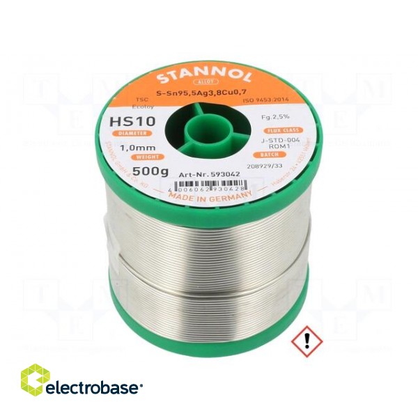 Soldering wire | Sn95,5Ag3,8Cu0,7 | 1mm | 0.5kg | lead free | reel