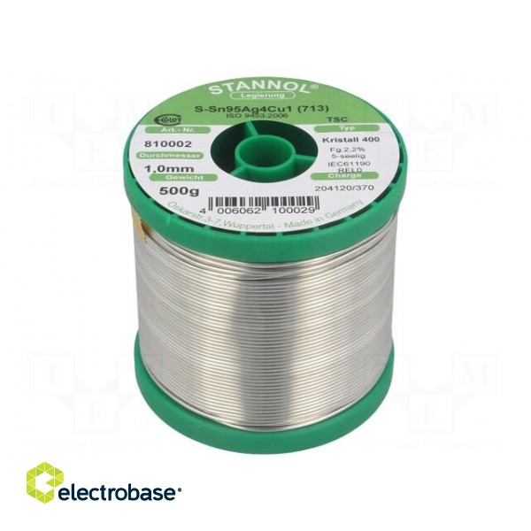 Soldering wire | Sn95,5Ag3,8Cu0,7 | 1mm | 0.5kg | lead free | reel
