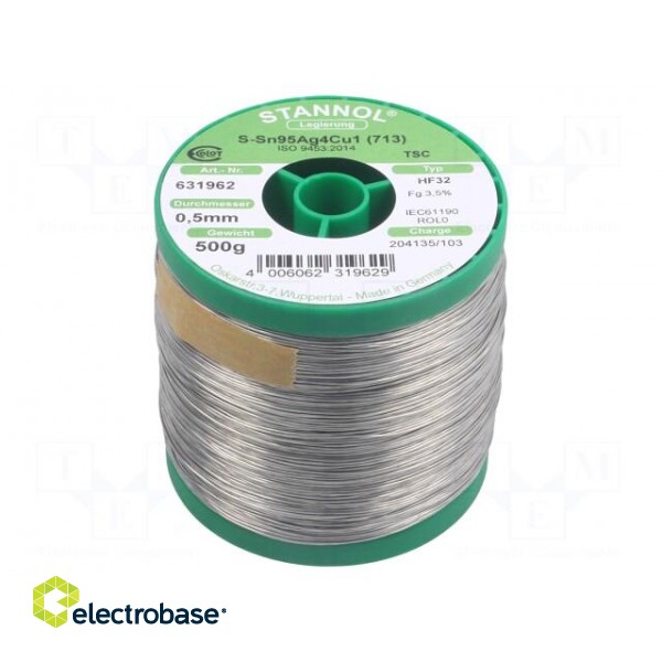 Soldering wire | Sn95,5Ag3,8Cu0,7 | 500um | 0.5kg | lead free | 217°C