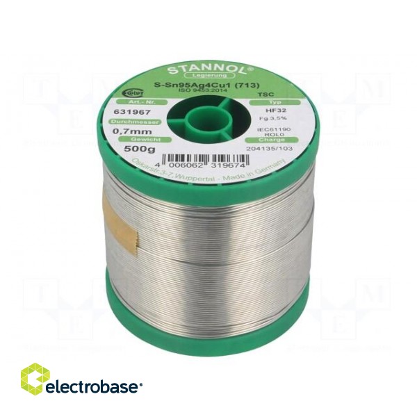 Soldering wire | Sn95,5Ag3,8Cu0,7 | 0.7mm | 0.5kg | lead free | reel