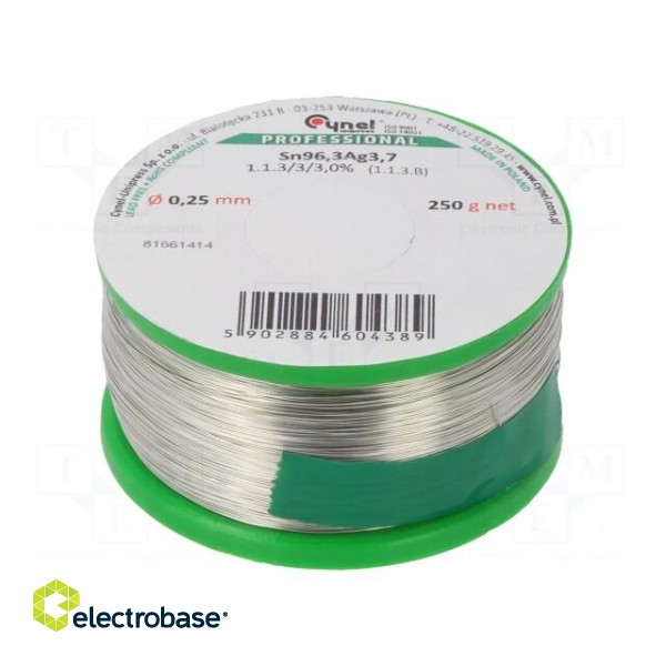 Soldering wire | Sn96,3Ag3,7 | 0.25mm | 0.25kg | lead free | reel | 3%