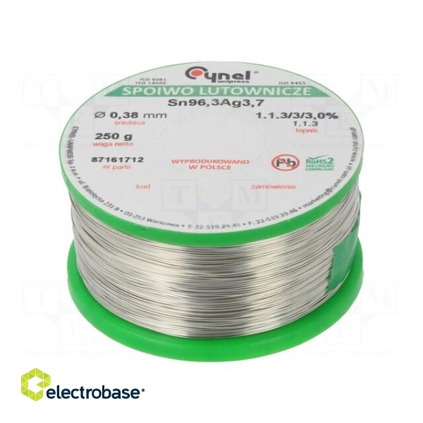 Soldering wire | Sn96,3Ag3,7 | 0.38mm | 0.25kg | lead free | 3%